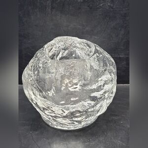 Vintage Clear Glass Snowball Ice Texture Candle Holder Votive 3” Sculptural